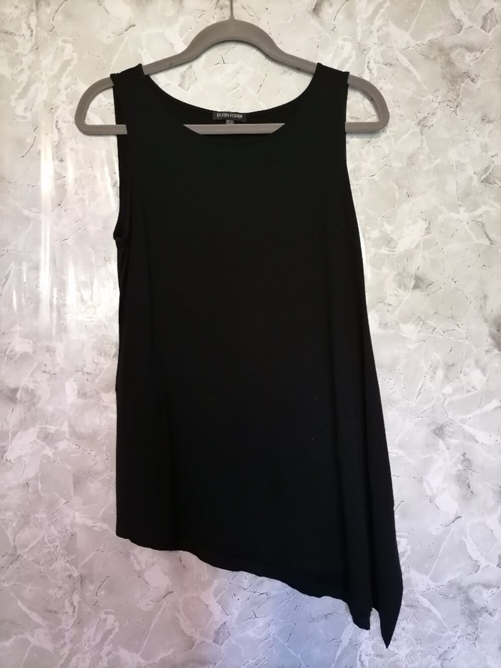 Eileen Fisher Asymmetrical Hem Black Tank Or Tunic Top In Size Medium